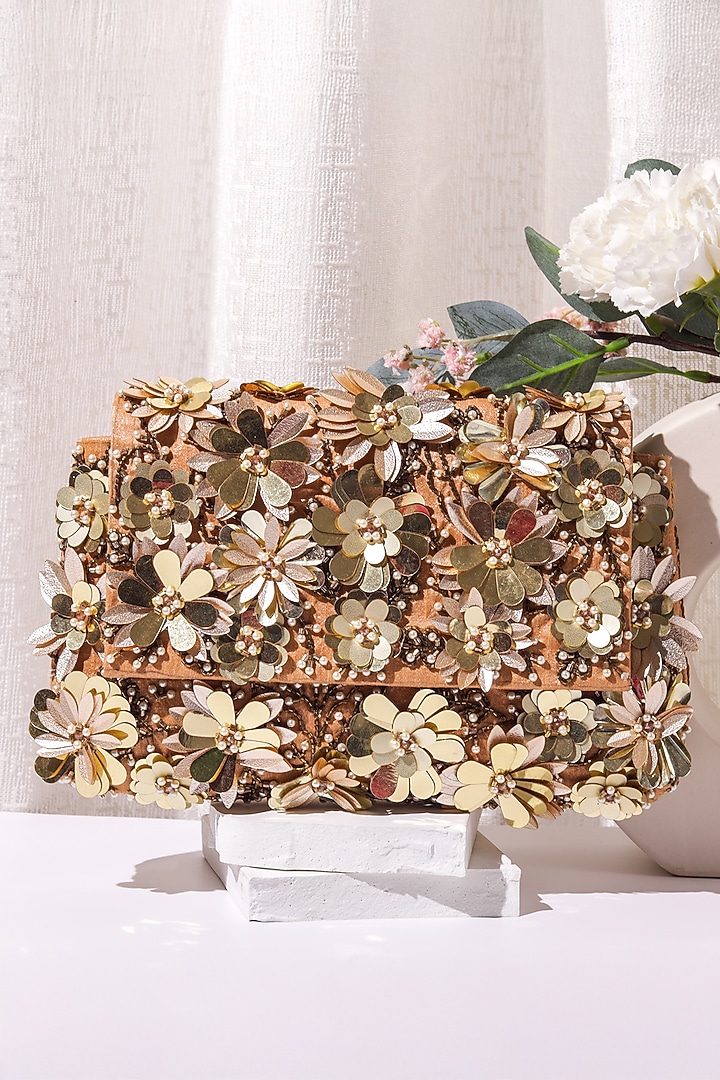 Multi-Colored Raw Silk Hand Embroidered Clutch by The Purple Sack at Pernia's Pop Up Shop