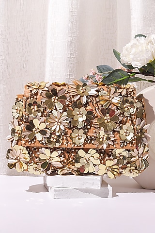 Multi-Colored Raw Silk Hand Embroidered Clutch by The Purple Sack