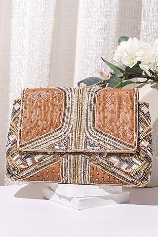 Multi-Colored Leatherette Hand Embroidered Clutch by The Purple Sack