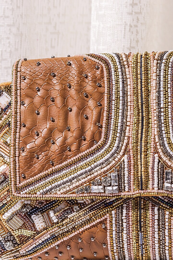 Multi-Colored Leatherette Hand Embroidered Clutch by The Purple Sack at Pernia's Pop Up Shop