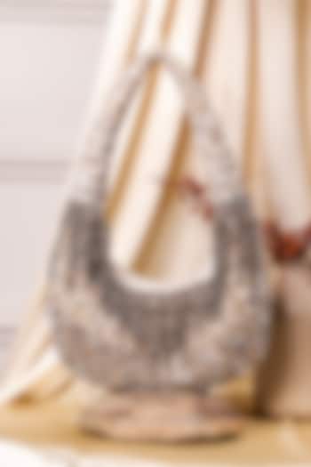 Multi-Colored Velvet Hand Embroidered Moon-Shaped Clutch by The Purple Sack at Pernia's Pop Up Shop