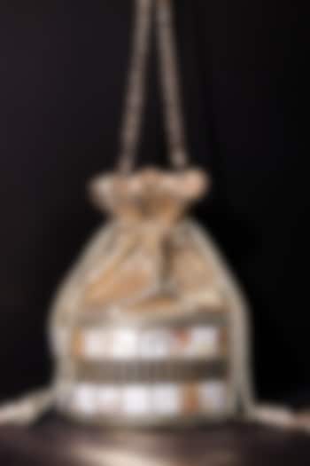 Gold Leatherette Hand Embroidered Potli by The Purple Sack at Pernia's Pop Up Shop