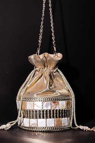 Gold Leatherette Hand Embroidered Potli by The Purple Sack