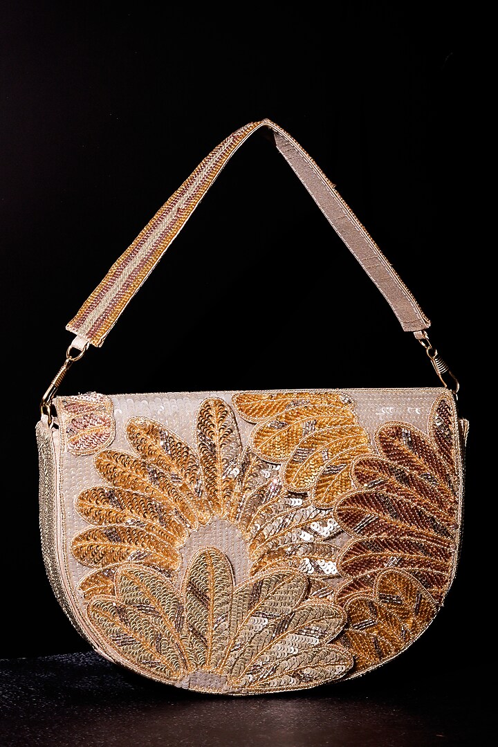 Gold Raw Silk Hand Embroidered Clutch by The Purple Sack at Pernia's Pop Up Shop