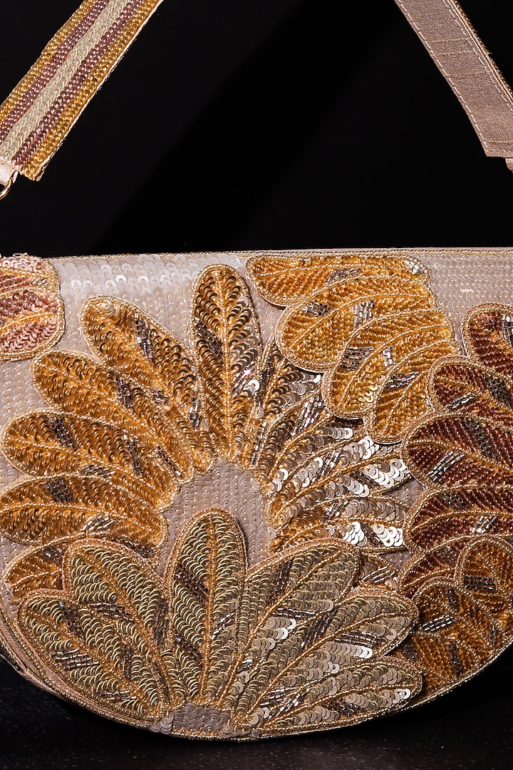 Gold Raw Silk Hand Embroidered Clutch by The Purple Sack at Pernia's Pop Up Shop