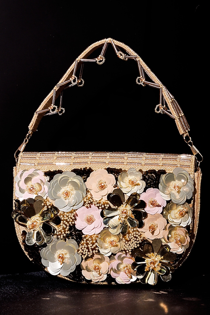 Multi-Colored Raw Silk Hand Embroidered Clutch by The Purple Sack at Pernia's Pop Up Shop