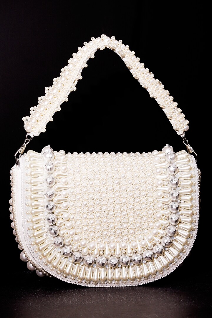 White Velvet Hand Embroidered Clutch by The Purple Sack at Pernia's Pop Up Shop