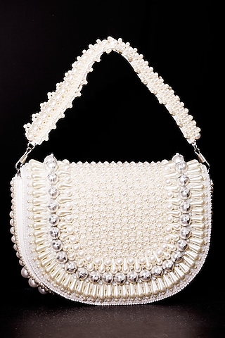 White Velvet Hand Embroidered Clutch by The Purple Sack