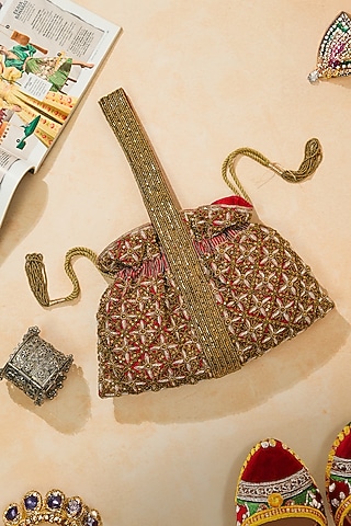Red Raw Silk Handcrafted Potli by The Purple Sack