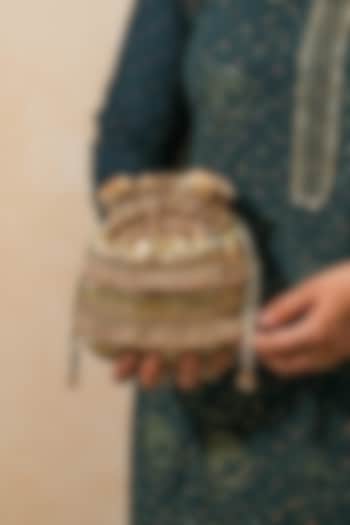 Gold Raw Silk Handcrafted Potli by The Purple Sack at Pernia's Pop Up Shop