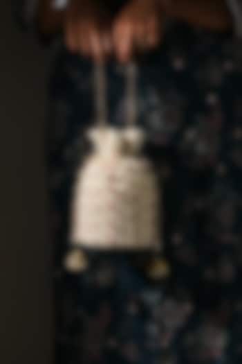 White Raw Silk Pearl Work Handcrafted Potli by The Purple Sack at Pernia's Pop Up Shop