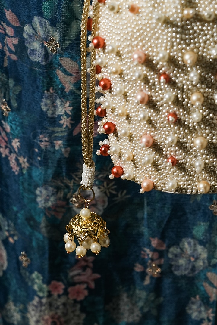 White Raw Silk Pearl Work Handcrafted Potli by The Purple Sack at Pernia's Pop Up Shop