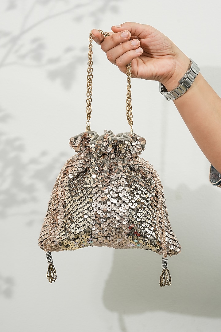 Grey Velvet Handcrafted Potli by The Purple Sack at Pernia's Pop Up Shop