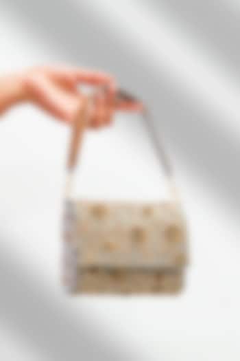 Grey Raw Silk Handcrafted Floral Clutch by The Purple Sack at Pernia's Pop Up Shop