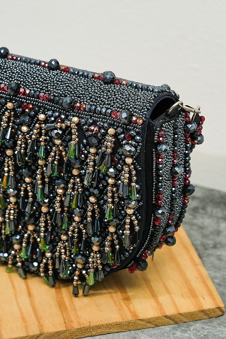 Dark Blue Raw Silk Semi-Circle Handcrafted Clutch by The Purple Sack at Pernia's Pop Up Shop