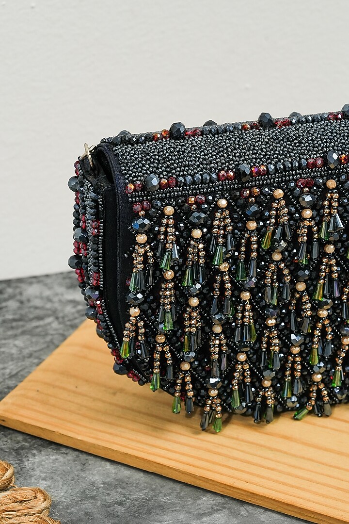 Dark Blue Raw Silk Semi-Circle Handcrafted Clutch by The Purple Sack at Pernia's Pop Up Shop