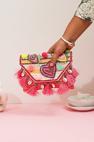 Multi-Colored Jacquard Handcrafted Bob-Eye Clutch by The Purple Sack