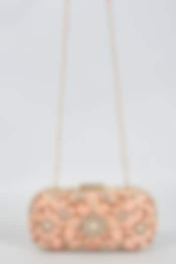 Peach Raw Silk Hand Embroidered Clutch by The Purple Sack