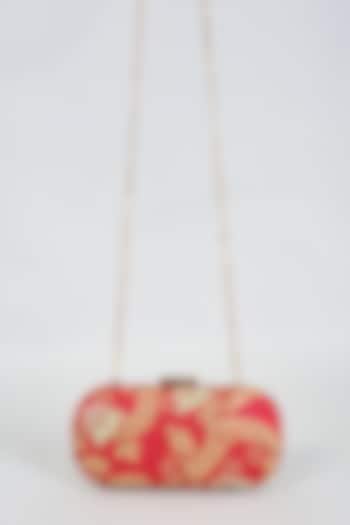 Red Raw Silk Hand Embroidered Clutch by The Purple Sack at Pernia's Pop Up Shop