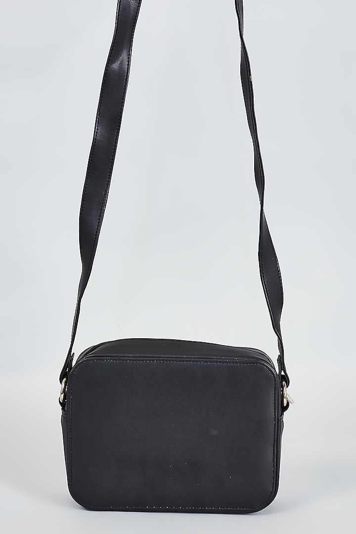 Black Raw Silk Hand Embroidered Sling Bag by The Purple Sack at Pernia's Pop Up Shop