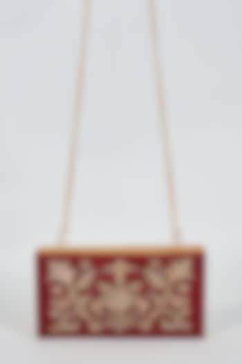 Maroon Raw Silk Hand Embroidered Clutch by The Purple Sack