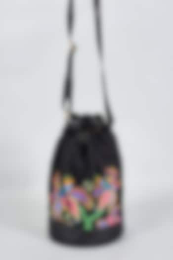 Black Hand Embroidered Sling Bag by The Purple Sack