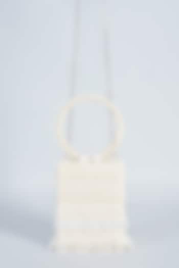 Ivory Raw Silk Hand Embroidered Clutch by The Purple Sack at Pernia's Pop Up Shop