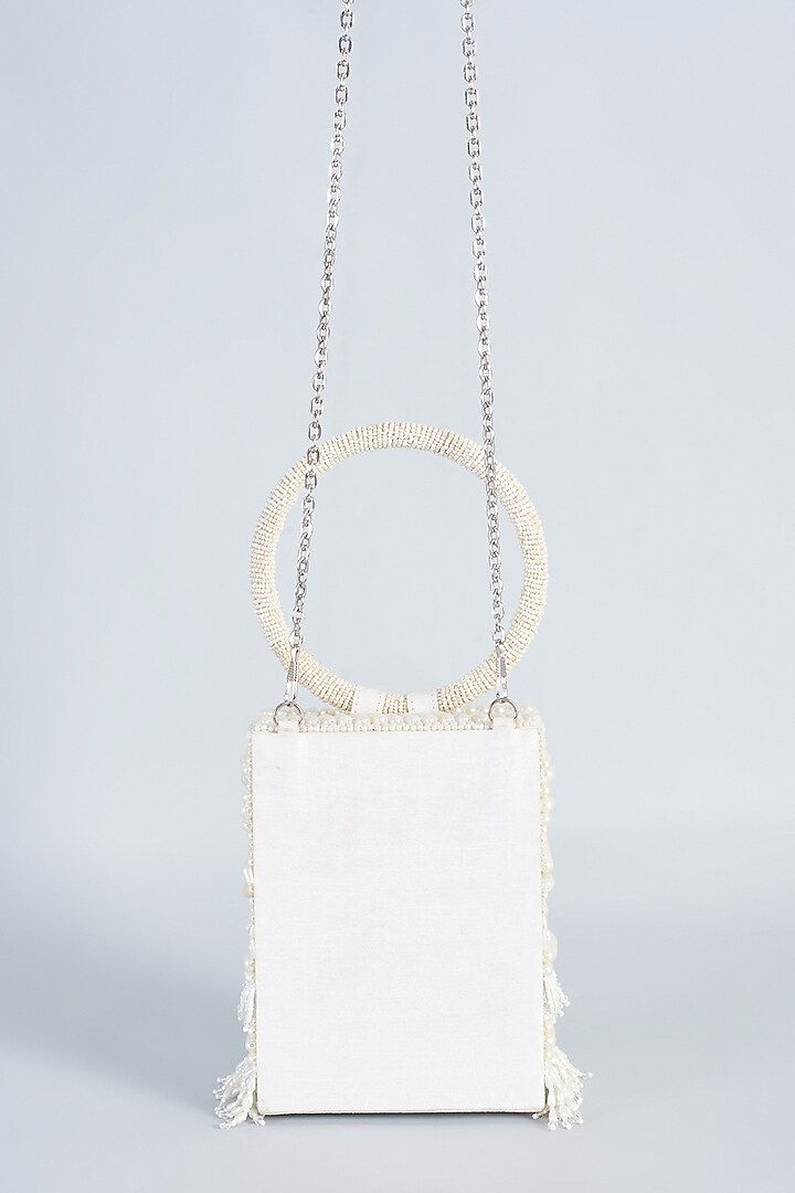 Ivory Raw Silk Hand Embroidered Clutch by The Purple Sack at Pernia's Pop Up Shop