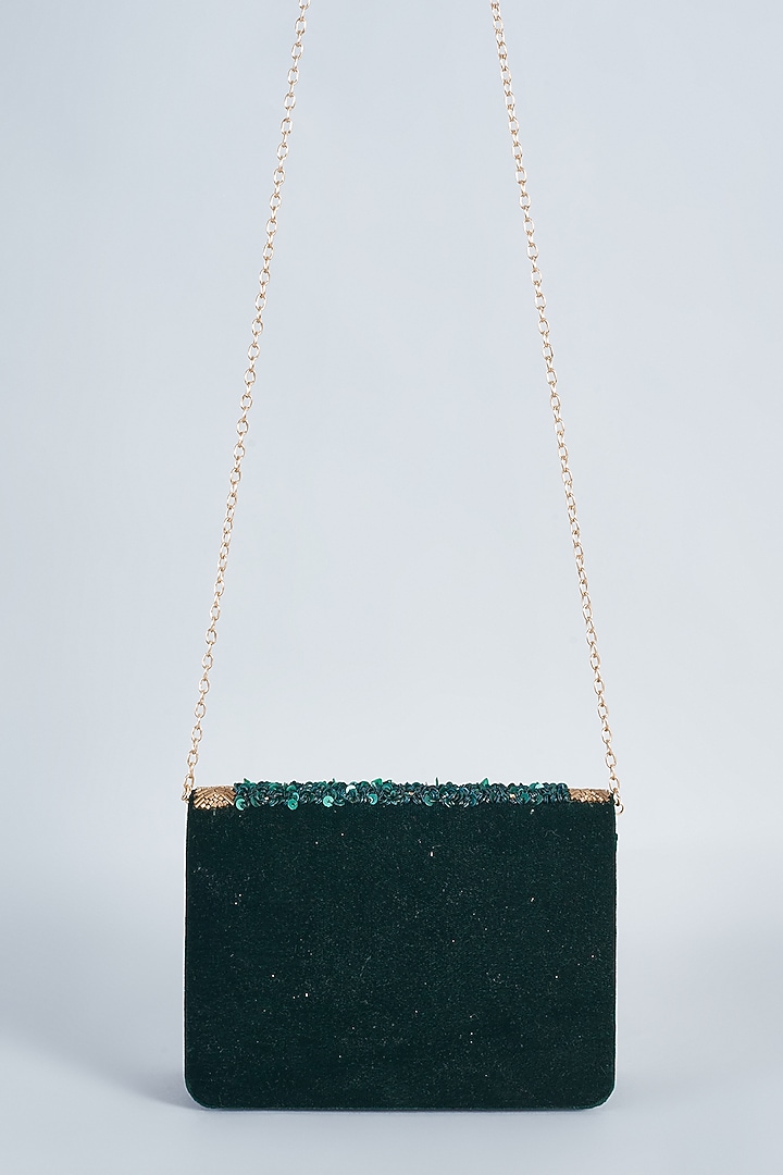Green Raw Silk Hand Embroidered Clutch by The Purple Sack at Pernia's Pop Up Shop