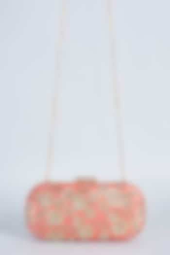 Peach Raw Silk Hand Embroidered Clutch by The Purple Sack at Pernia's Pop Up Shop