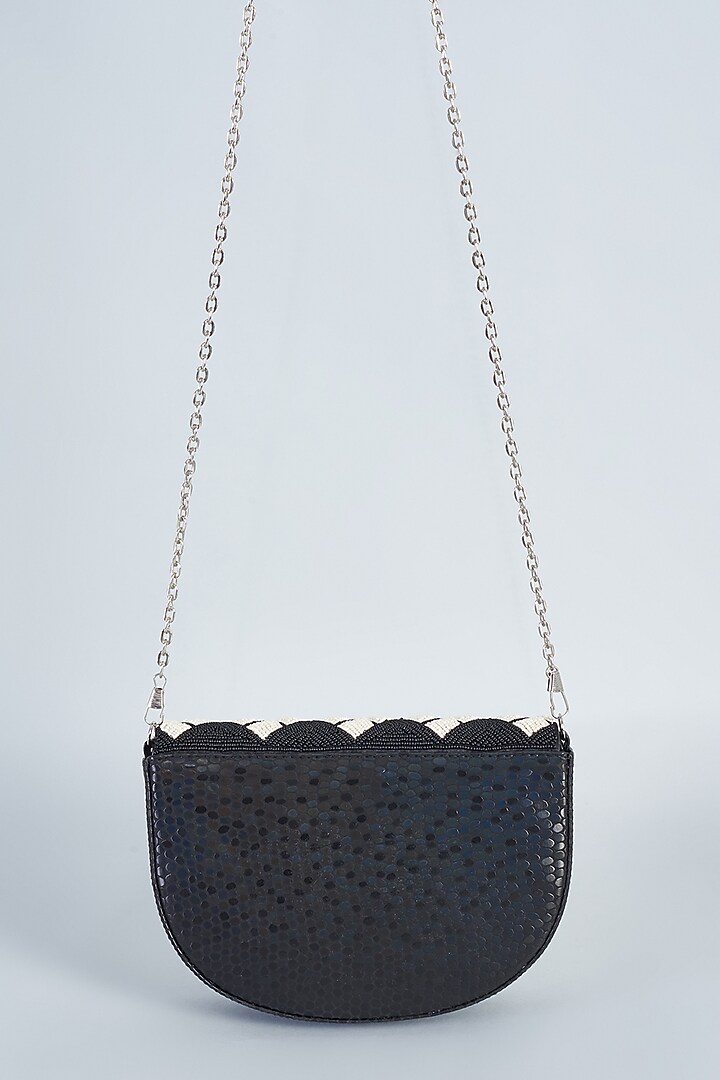 Black Raw Silk Hand Embroidered Clutch by The Purple Sack at Pernia's Pop Up Shop