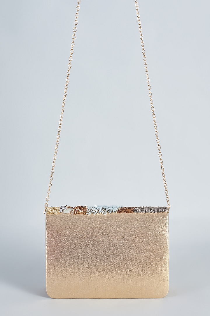 Multi-Colored Raw Silk Hand Embroidered Clutch by The Purple Sack at Pernia's Pop Up Shop