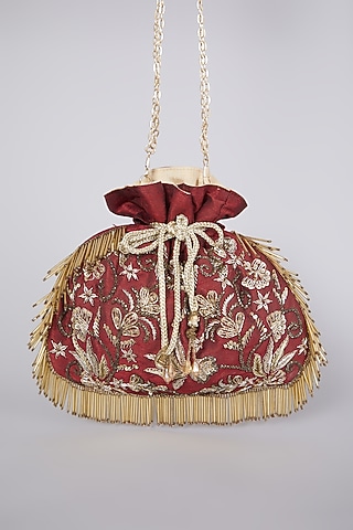 Maroon Hand Embroidered Potli by The Purple Sack