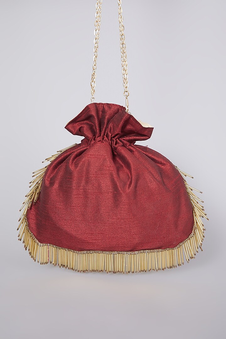 Maroon Hand Embroidered Potli by The Purple Sack at Pernia's Pop Up Shop