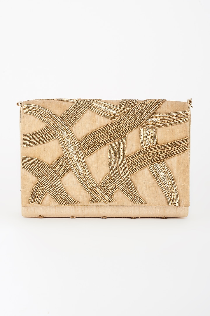 Gold Hand Embroidered Clutch by The Purple Sack at Pernia's Pop Up Shop