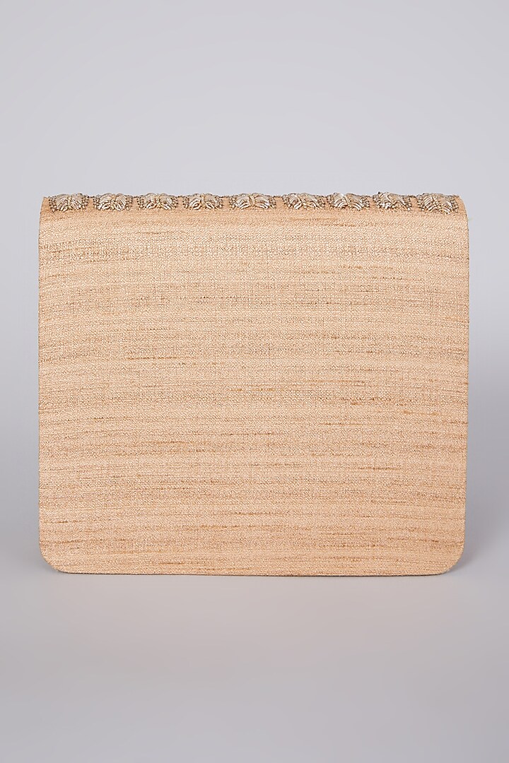 Gold Raw Silk Hand Embroidered Clutch by The Purple Sack at Pernia's Pop Up Shop