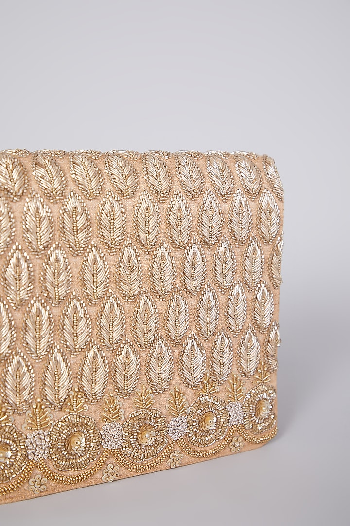 Gold Raw Silk Hand Embroidered Clutch by The Purple Sack at Pernia's Pop Up Shop
