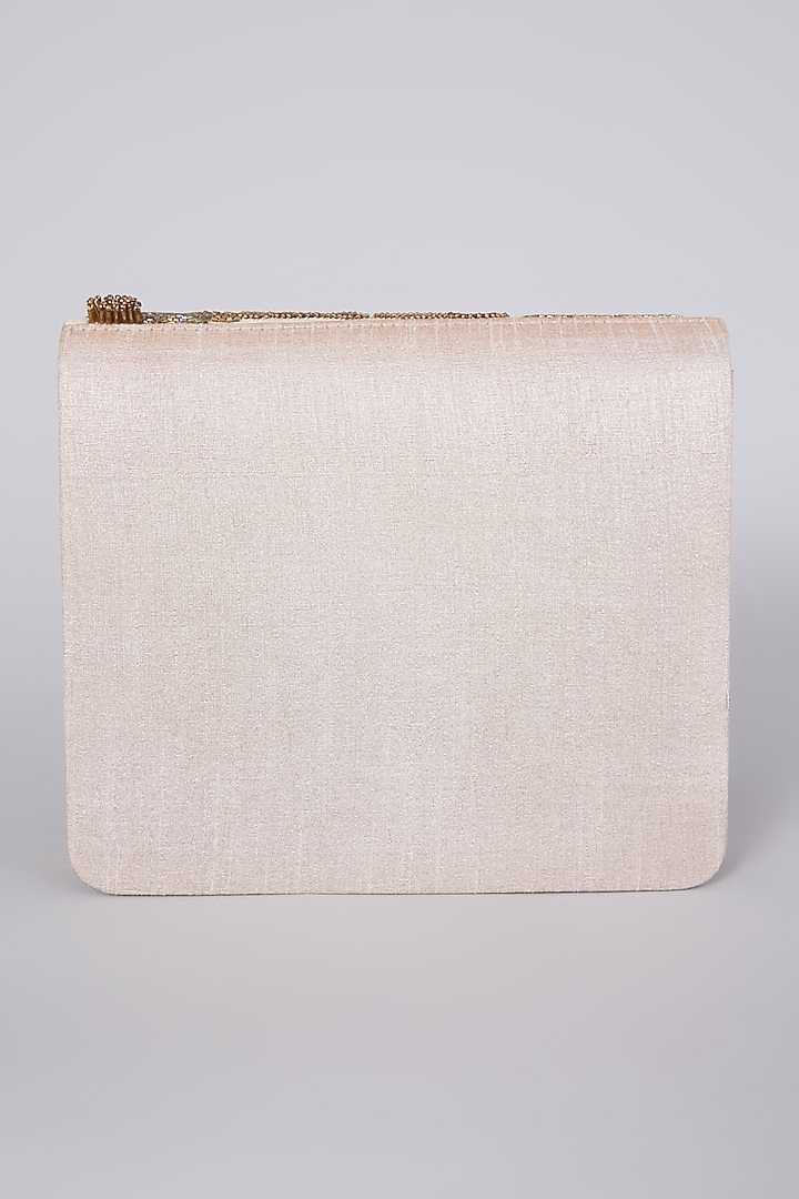 Gold Hand Embroidered Clutch With Sling Chain by The Purple Sack at Pernia's Pop Up Shop