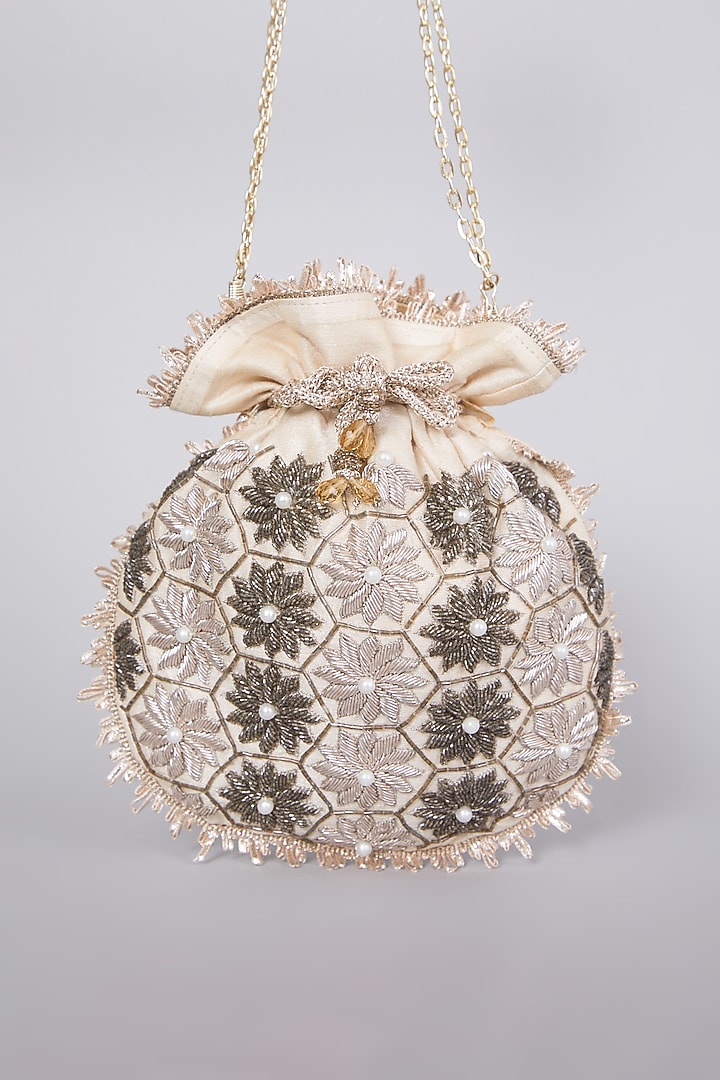 Gold Hand Embroidered Potli by The Purple Sack at Pernia's Pop Up Shop