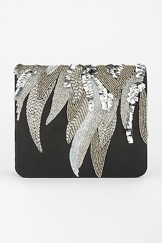 Black Hand Embroidered Clutch by The Purple Sack