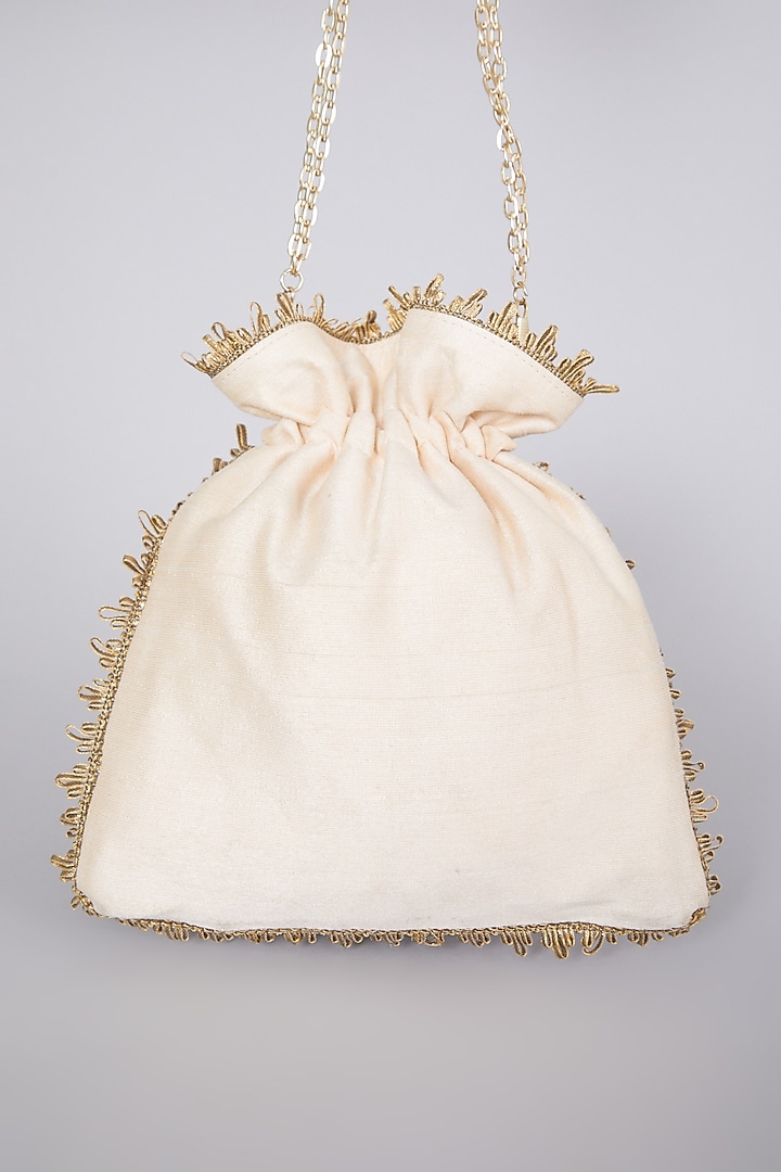 Gold Hand Embroidered Potli With Sling Chain by The Purple Sack at Pernia's Pop Up Shop