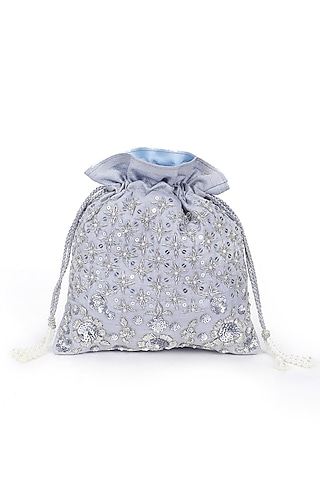 Silver Hand Embroidered Potli by The Purple Sack