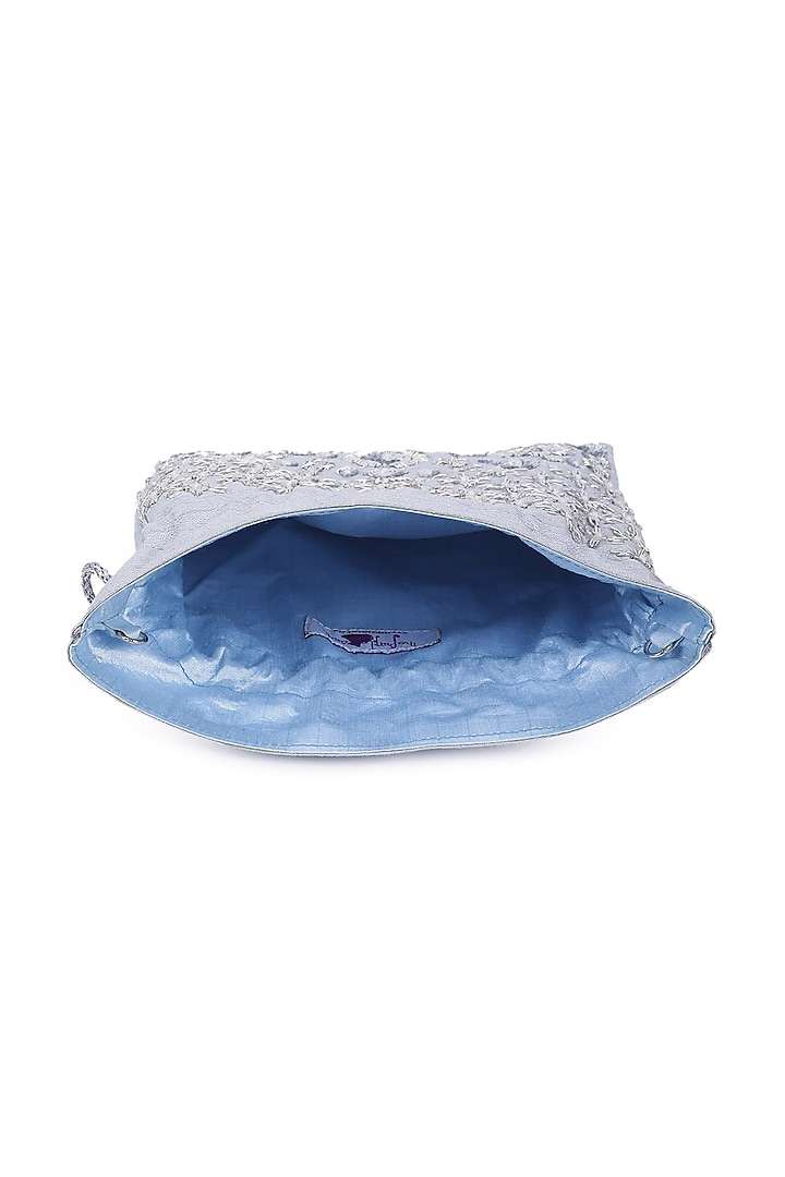 Silver Hand Embroidered Potli by The Purple Sack at Pernia's Pop Up Shop