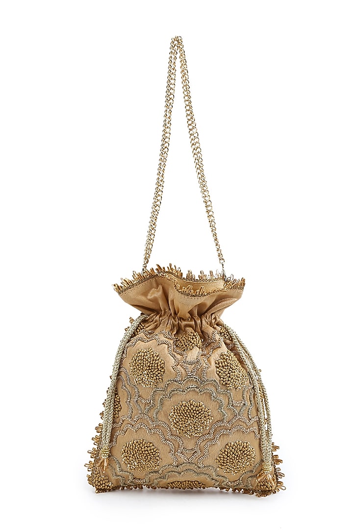 Gold Hand Embroidered Potli by The Purple Sack at Pernia's Pop Up Shop