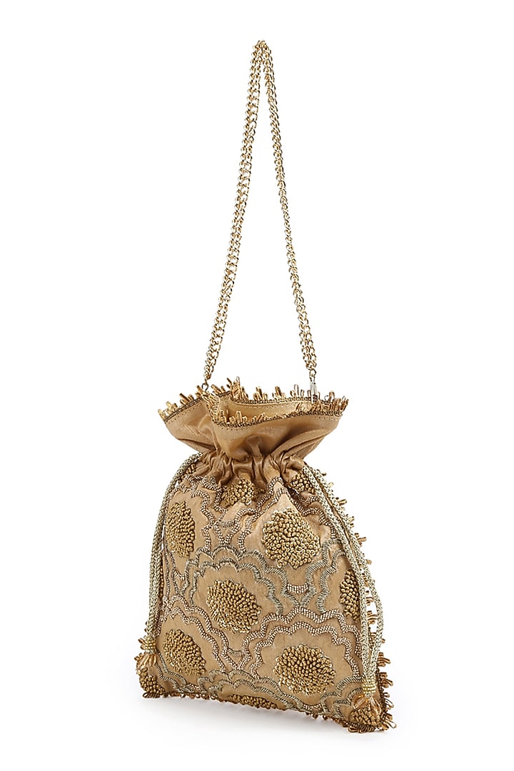 Gold Hand Embroidered Potli by The Purple Sack at Pernia's Pop Up Shop