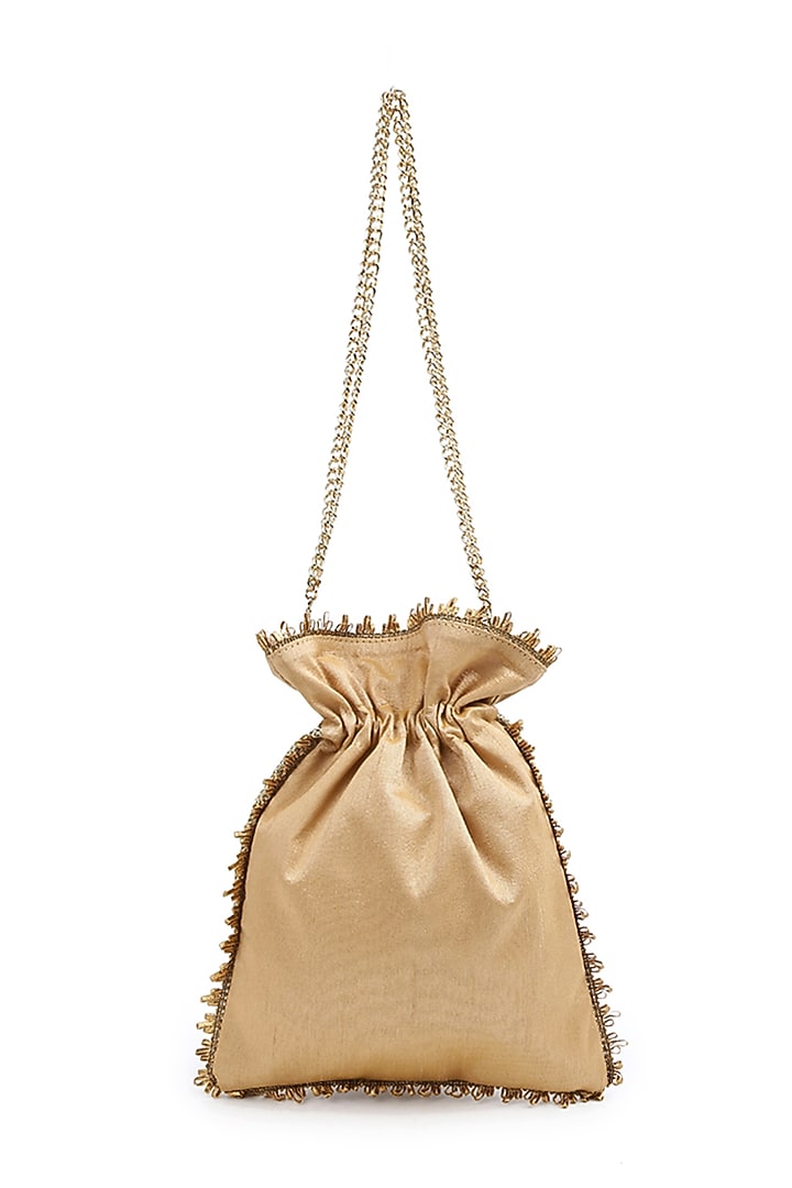 Gold Hand Embroidered Potli by The Purple Sack at Pernia's Pop Up Shop