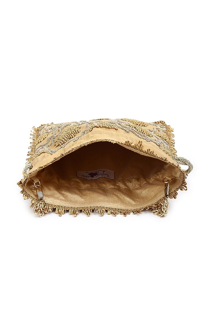 Gold Hand Embroidered Potli by The Purple Sack at Pernia's Pop Up Shop