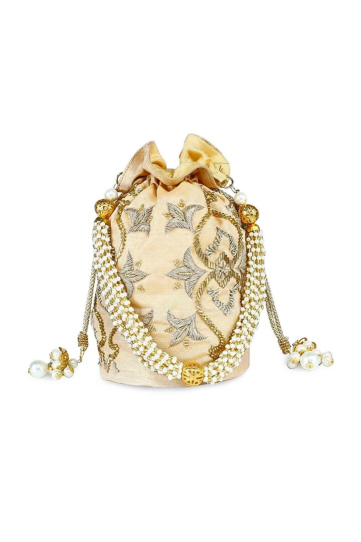 Golden Motifs Hand Embroidered Potli by The Purple Sack at Pernia's Pop Up Shop