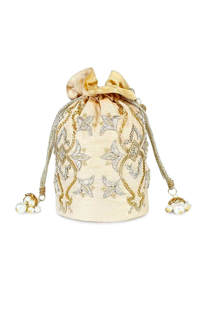 Golden Motifs Hand Embroidered Potli by The Purple Sack at Pernia's Pop Up Shop