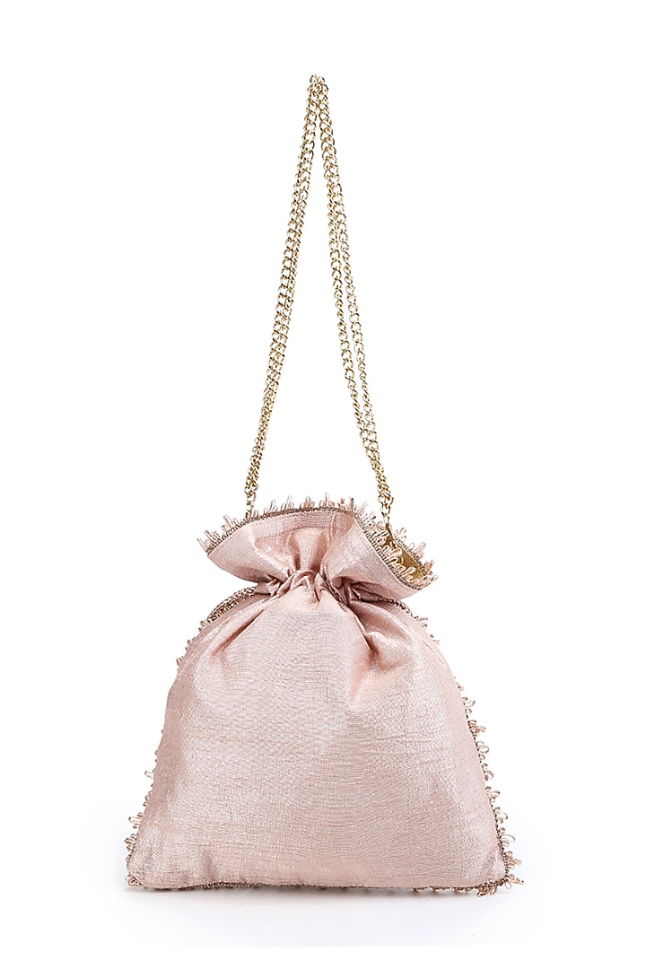 Peach Hand Embroidered Potli by The Purple Sack at Pernia's Pop Up Shop